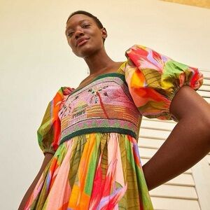 Farm Rio The Pink Garden Embroidered Top Midi Dress size M